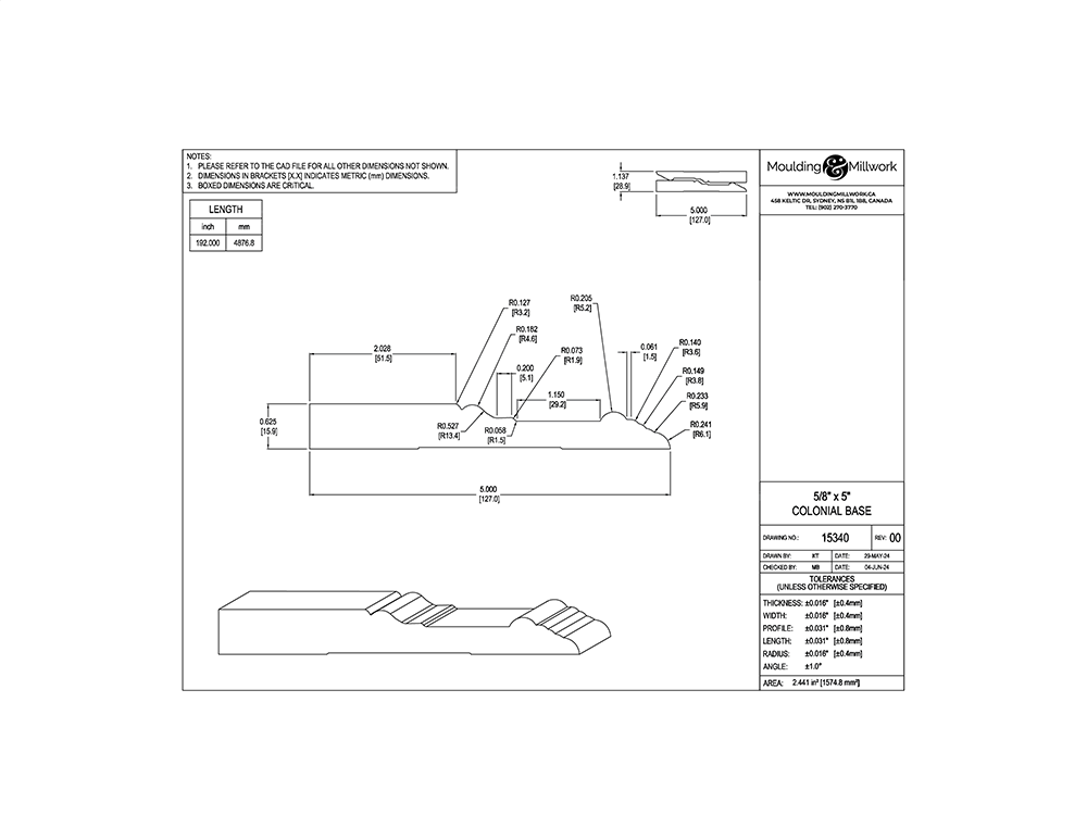 Colonial Baseboard 5/8" x 5"