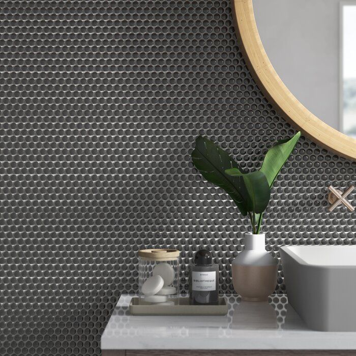 Ceramic Tile - New Soho Penny Round Mosaic 1x1 Black Matt