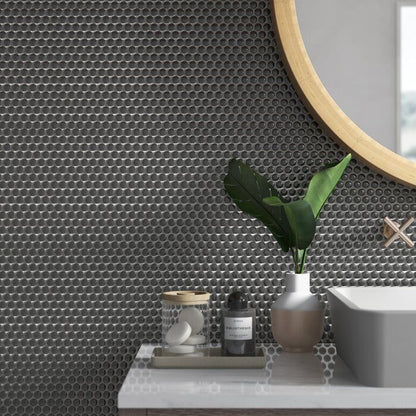 Ceramic Tile - New Soho Penny Round Mosaic 1x1 Black Matt