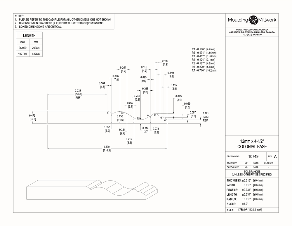 Colonial Baseboard 1/2" x 4 1/2"