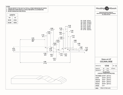 Colonial Baseboard 1/2" x 4 1/2"