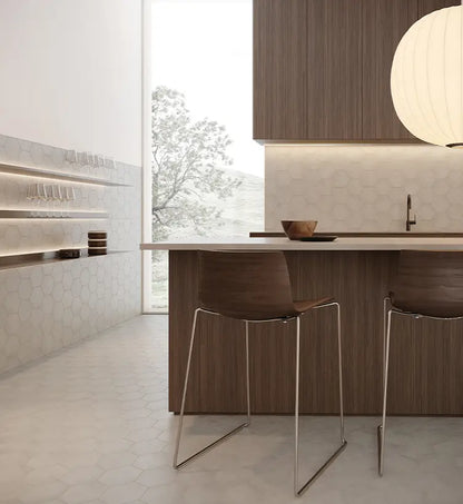 Porcelain Tile -  Form Ivory Hexagon 7"x8"